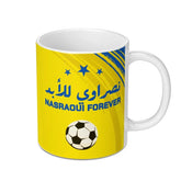 Football Fan Mug, Nasraoui Forever, Arabic Script, Soccer Ball Graphic, Sports Lover Gift, Unique Mug Design, Fan Gear - Tawshia